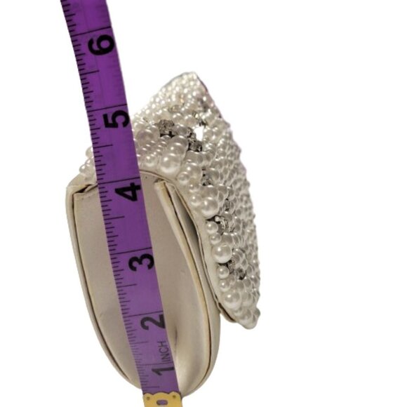 Simon Chang Pearl and Crystal Studded Evening Cocktail Wedding White Purse - Picture 8 of 16